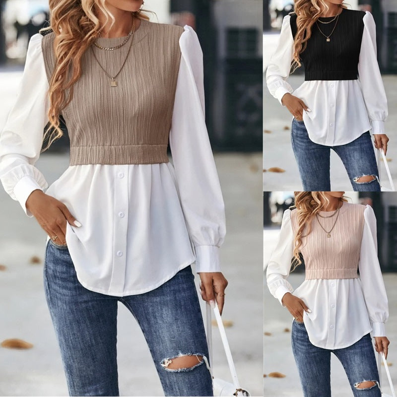 Women's Wavy Stripes Blouse | Fashion Stitching Detail Top