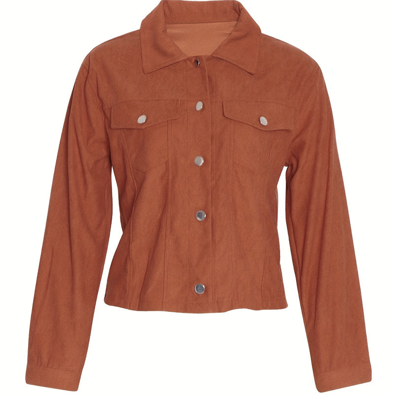 Women's Corduroy Jacket | Casual Button-Up Coat with Flap Pockets