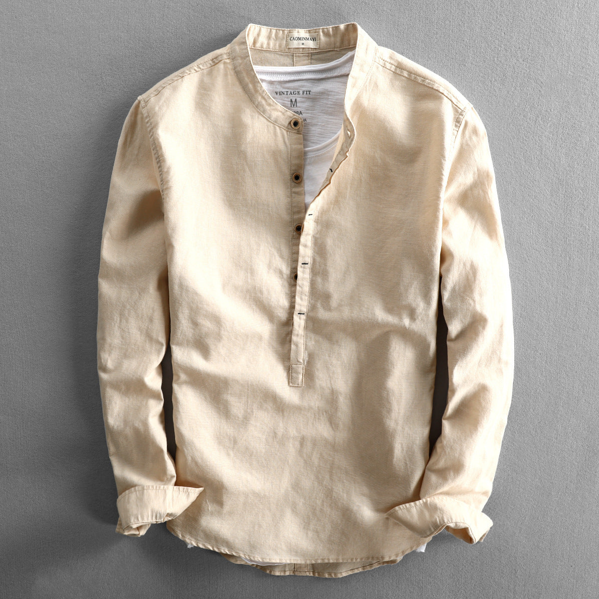 Men's Linen Long Sleeve Shirt | Loose Fit Casual Solid Color Top