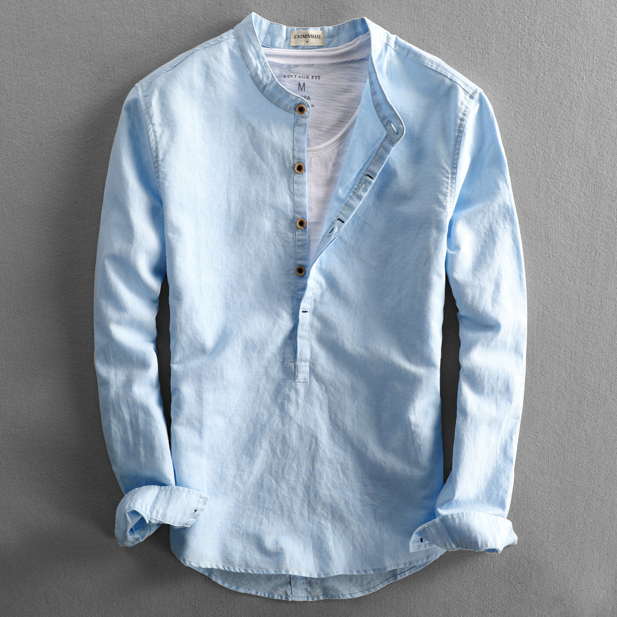 Men's Linen Long Sleeve Shirt | Loose Fit Casual Solid Color Top