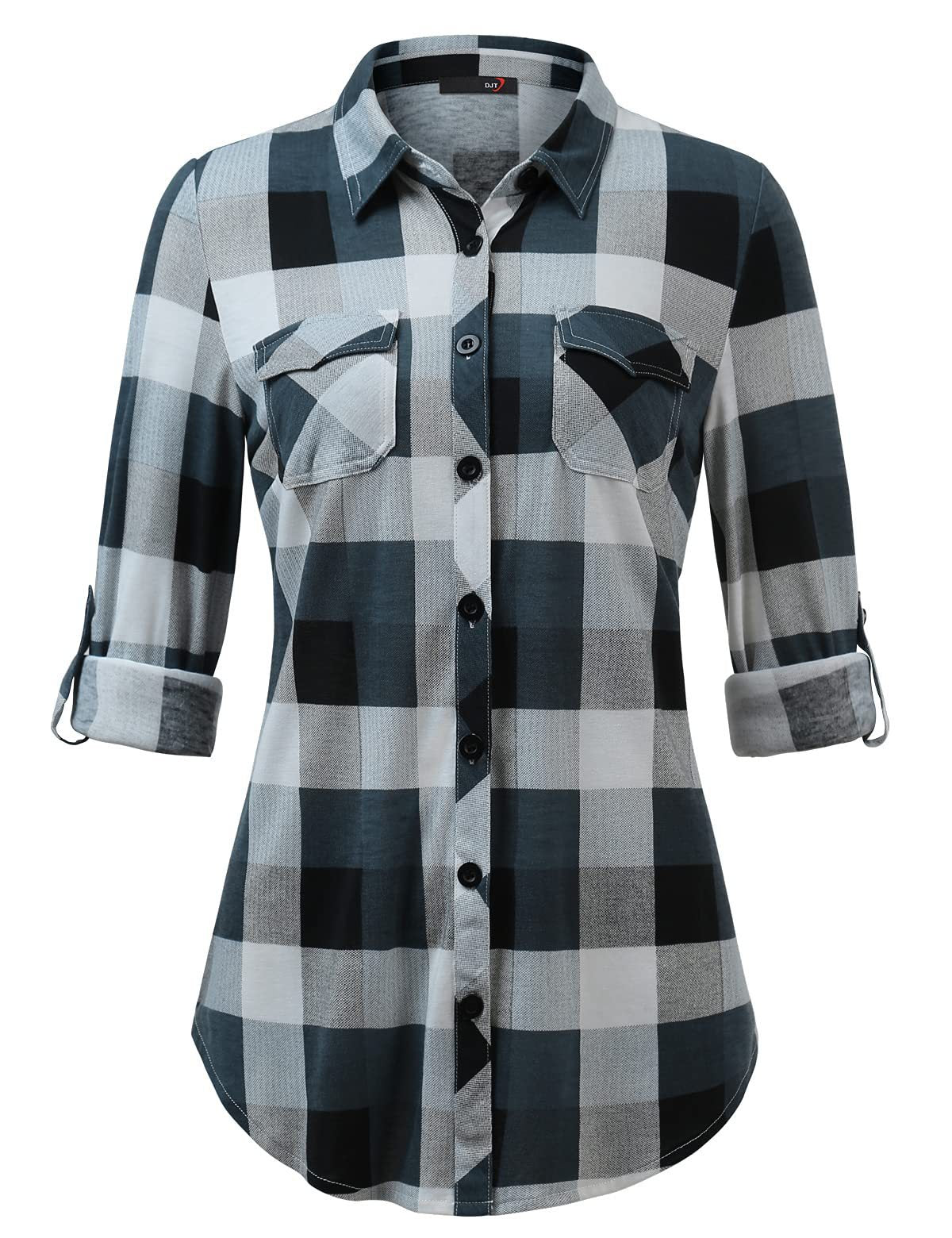 Women’s Plaid Button Cuff Shirt Jacket – Casual Chic Blouse