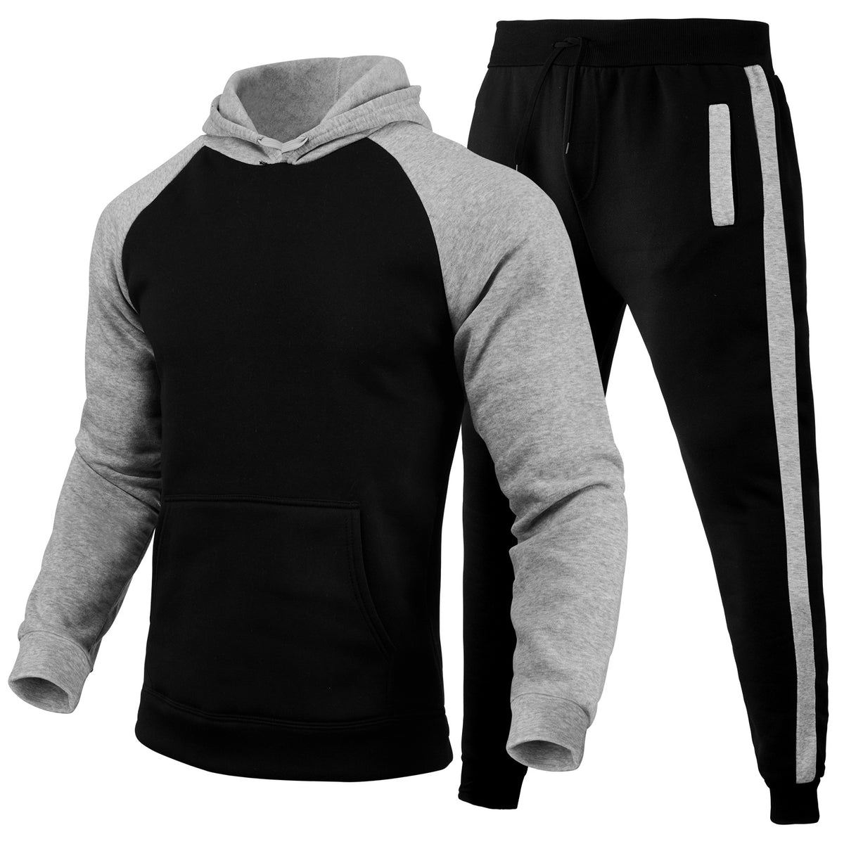 Men's Color-Block Hoodie & Striped Pants Set - Six Colors