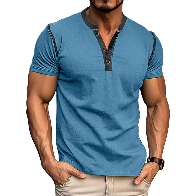 Men's V-Neck Polo Shirt | Summer Button Detail Short Sleeve