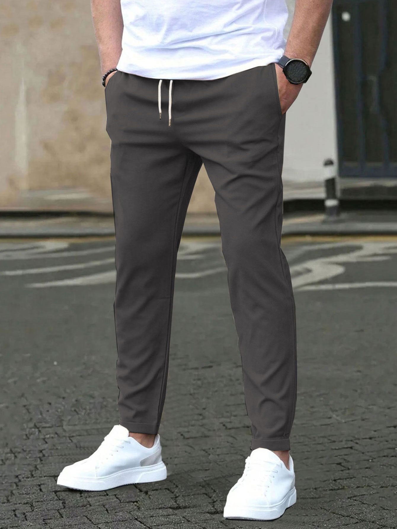 Men's Slim Fit Cropped Pants | Casual Straight Leg Ankle Trousers