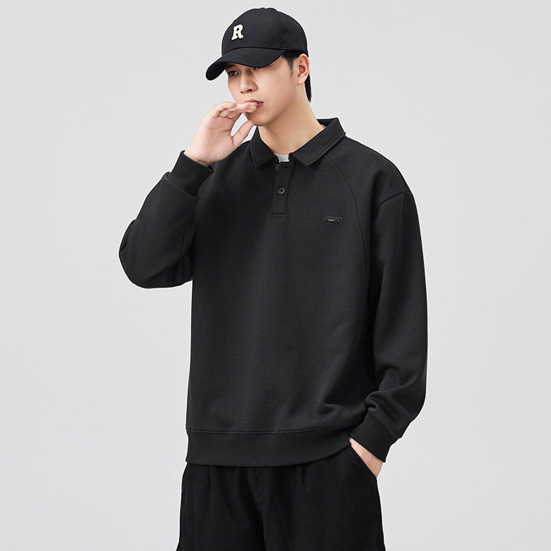 Men's Loose-Fit Long-Sleeve Polo Shirt - Cotton Blend