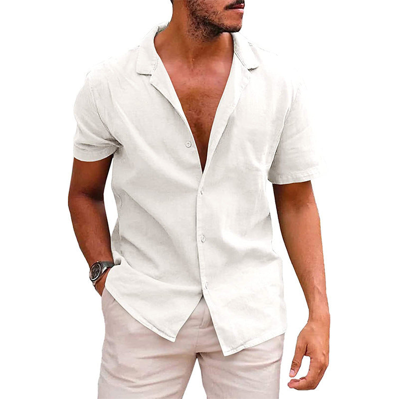 Men's Linen-Cotton Short Sleeve Shirt | Casual Loose Fit Beach Shirt