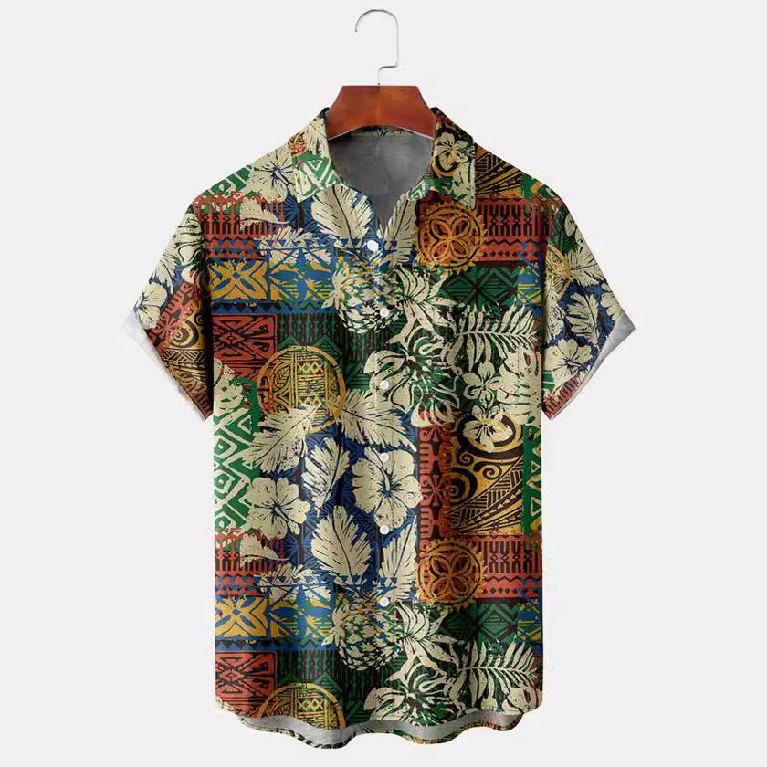 Men's Floral Print Street Style Hawaiian Shirt – Short Sleeve