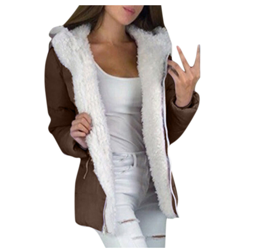Women’s Hooded Fleece-Lined Cardigan Coat – Warm Cotton Jacket