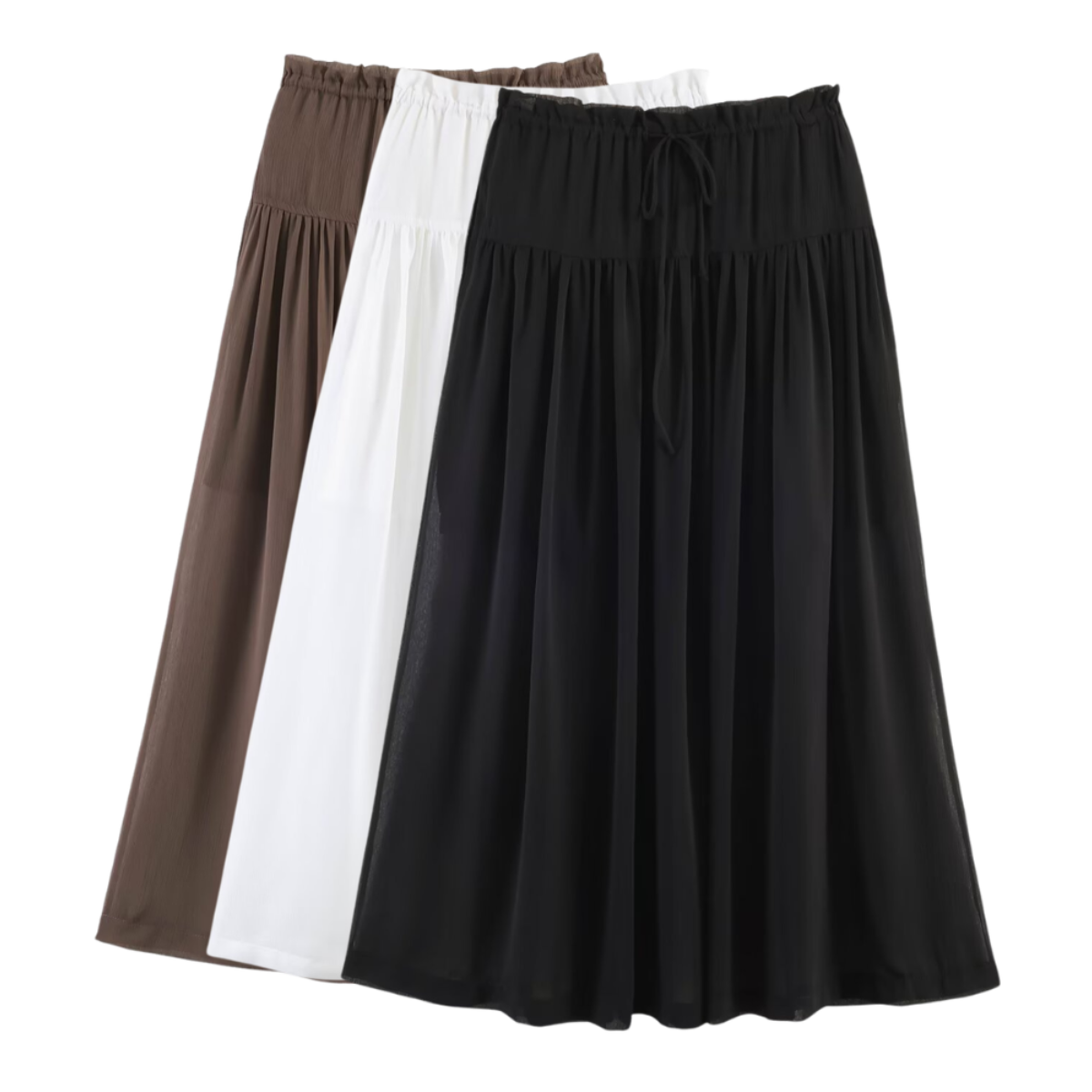 Women's Drawstring A-Line Midi Skirt - Brown, Black & White