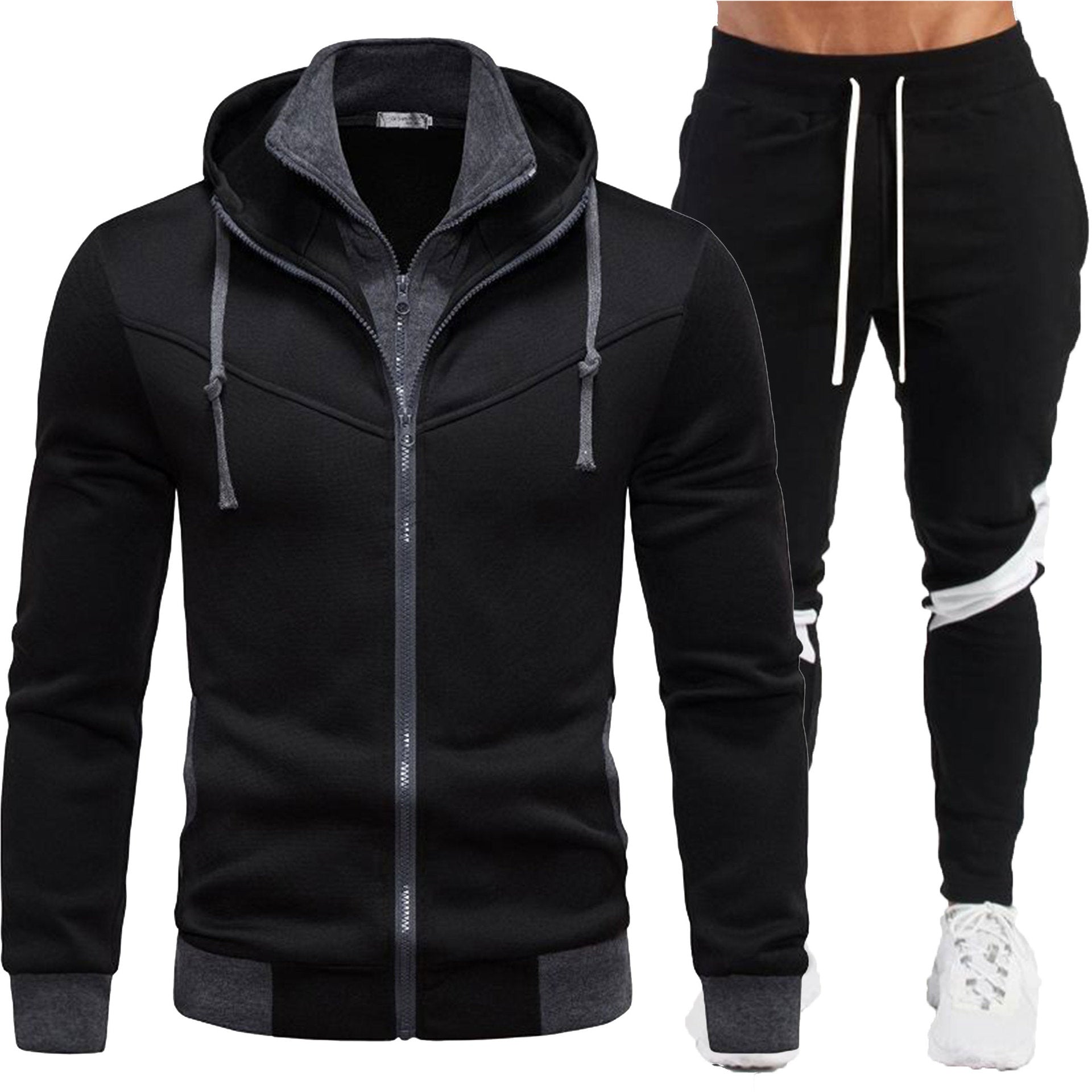 Men's Hooded Zip Jacket & Pants Set - Four Color Options