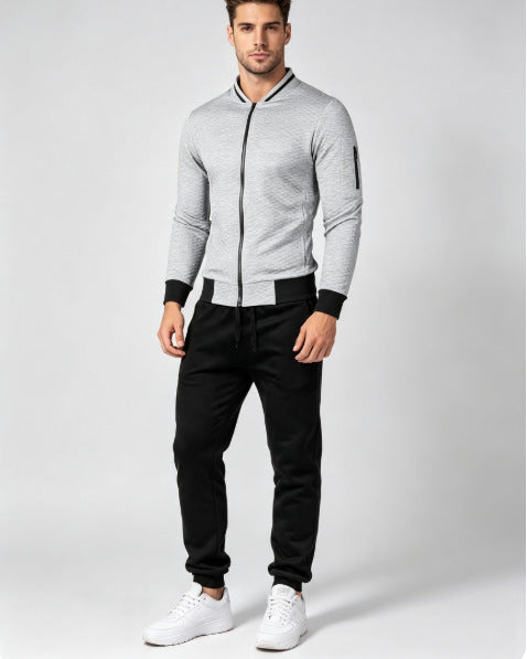 Men's Textured Zip Jacket & Black Pants Set - Six Colors