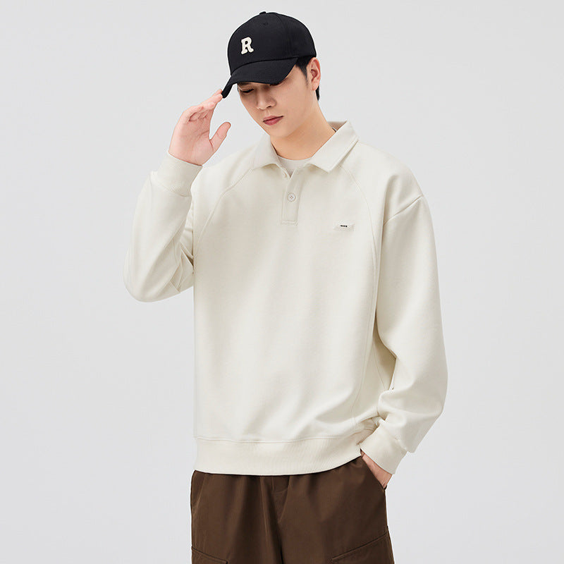 Men's Loose-Fit Long-Sleeve Polo Shirt - Cotton Blend