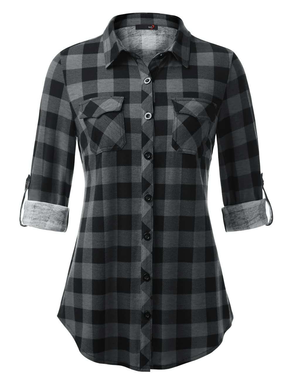 Women’s Plaid Button Cuff Shirt Jacket – Casual Chic Blouse
