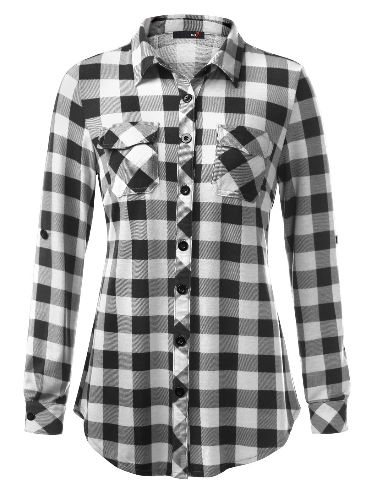 Women’s Plaid Button Cuff Shirt Jacket – Casual Chic Blouse