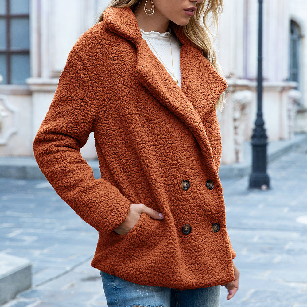 Women's Fluffy Lapel Button Coat