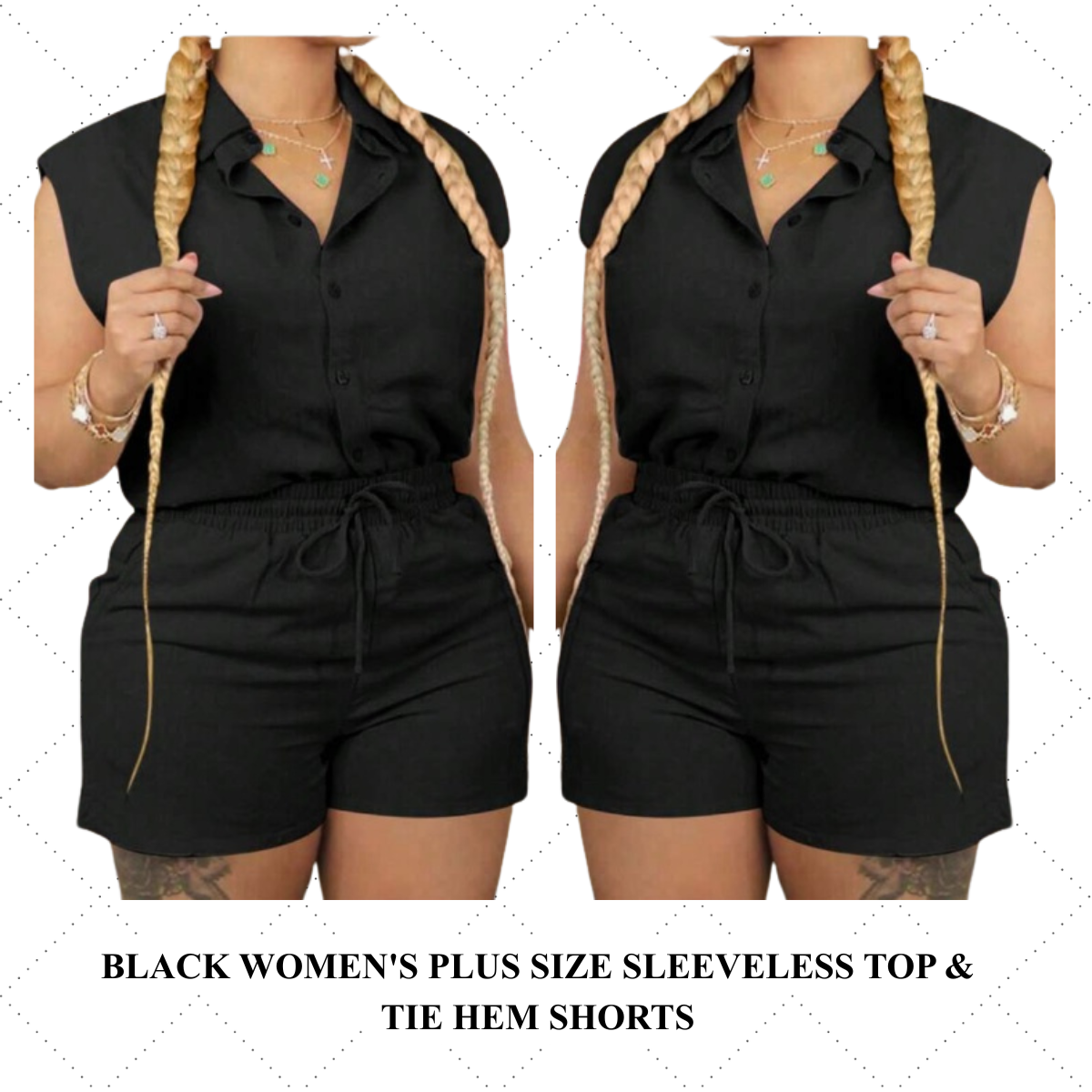 Women's Plus Size Sleeveless Top & Tie Hem Shorts