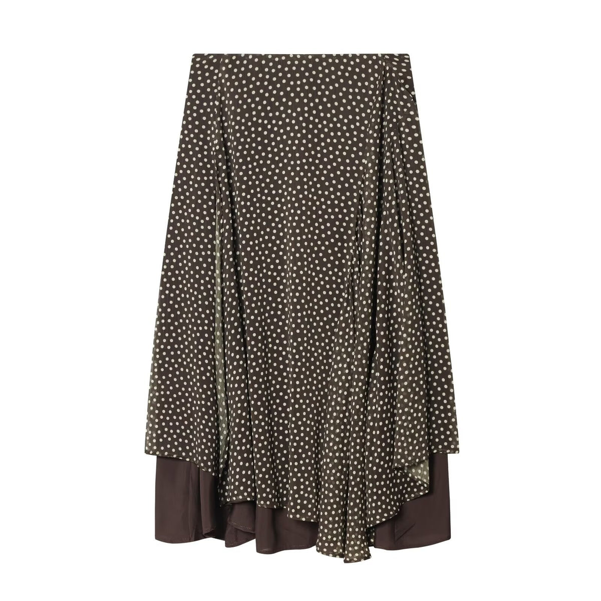 Women's Polka Dot Midi Skirt - Asymmetric Layered Hem