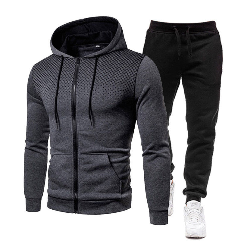 Men's Gradient-Dot Zip Hoodie & Black Pants Set - Ten Colors