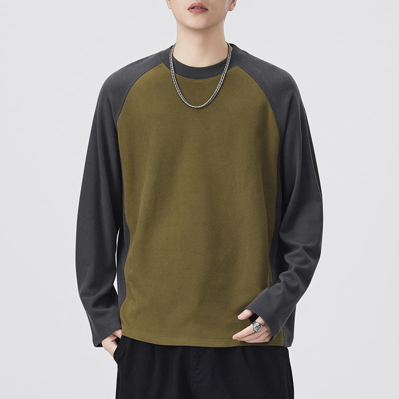 Men's Color-Block Long-Sleeve Raglan T-Shirt - Loose Fit