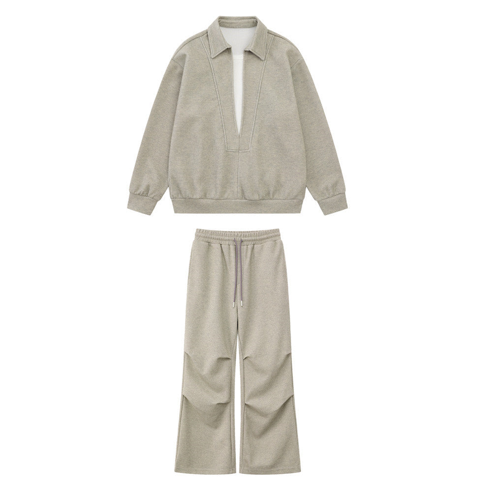 Men's Layered-Look Collared Top & Straight-Leg Pants Set