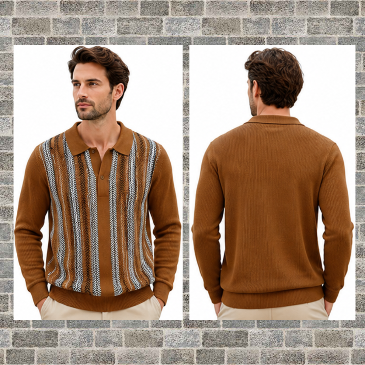 Men's Striped Jacquard Knit Pullover Sweater – Long Sleeve Casual