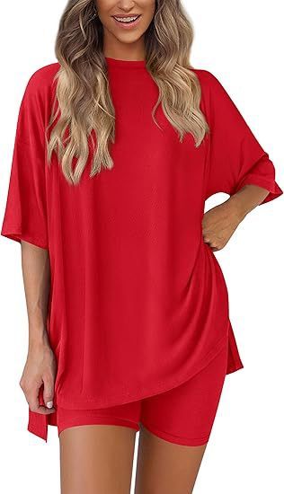 Women's Crew Neck Loungewear Set | Split Hem Loose-Fit Home Suit