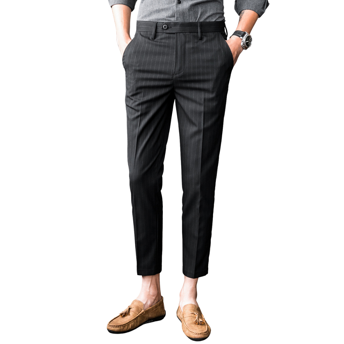 Men's Slim Fit Straight Leg Pants – Business Casual Micro Elastic