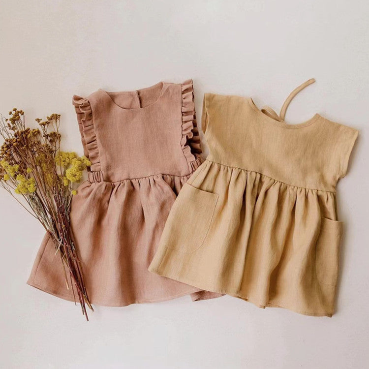 Girls' Cotton Linen Vest Dress | Sleeveless Summer Style