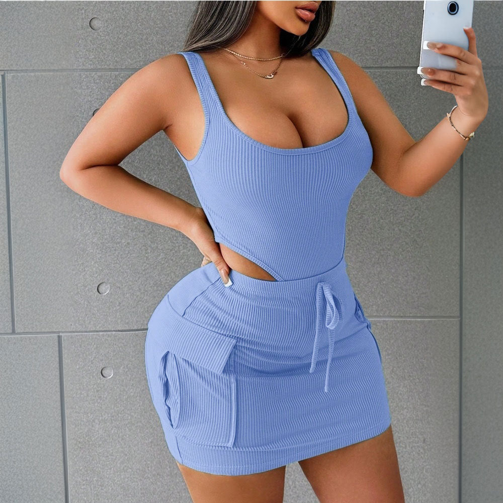 Women's Square Neck Jumpsuit | Summer Suspender & Slim Skirt Suit