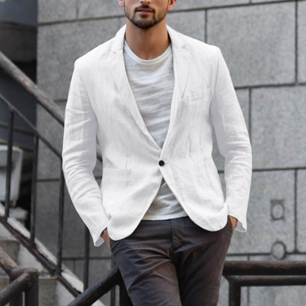 Men's Cotton Linen Blazer | Casual Solid Color Suit Jacket