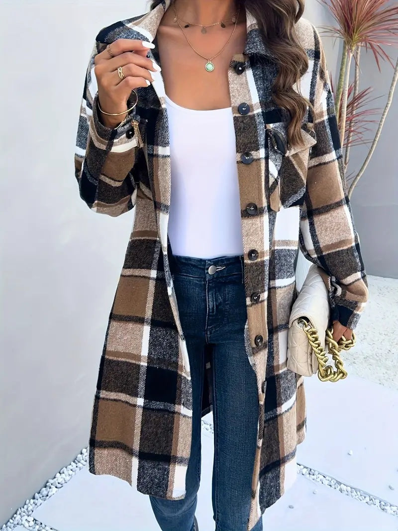 Women’s Vintage Plaid Long Cardigan Shirt Jacket
