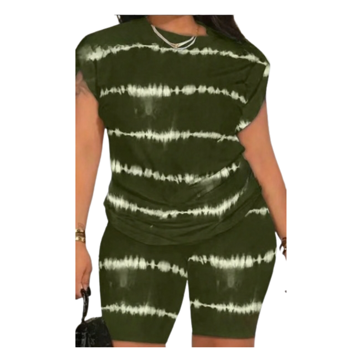 Women's Athletic Set – Striped Top & High Stretch Shorts