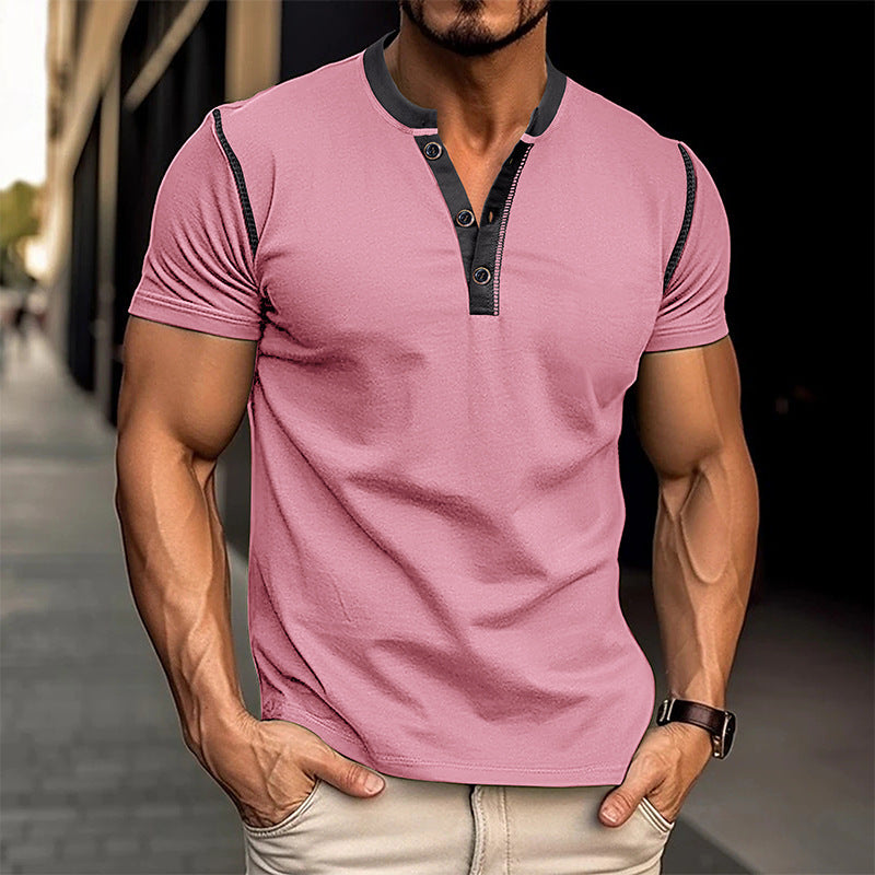 Men's V-Neck Polo Shirt | Summer Button Detail Short Sleeve