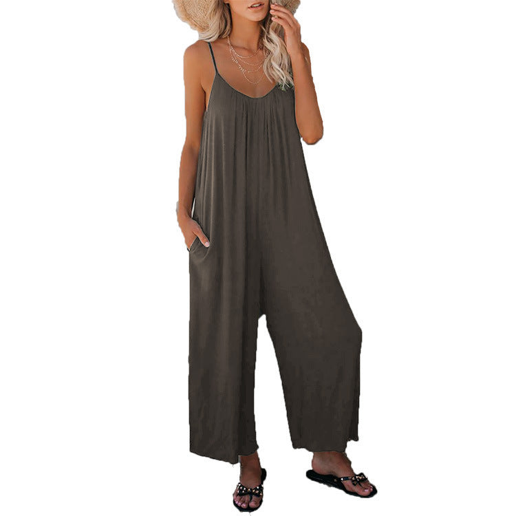 Women's Sling Jumpsuit | Street Fashion Loose Fit Romper with Pocket