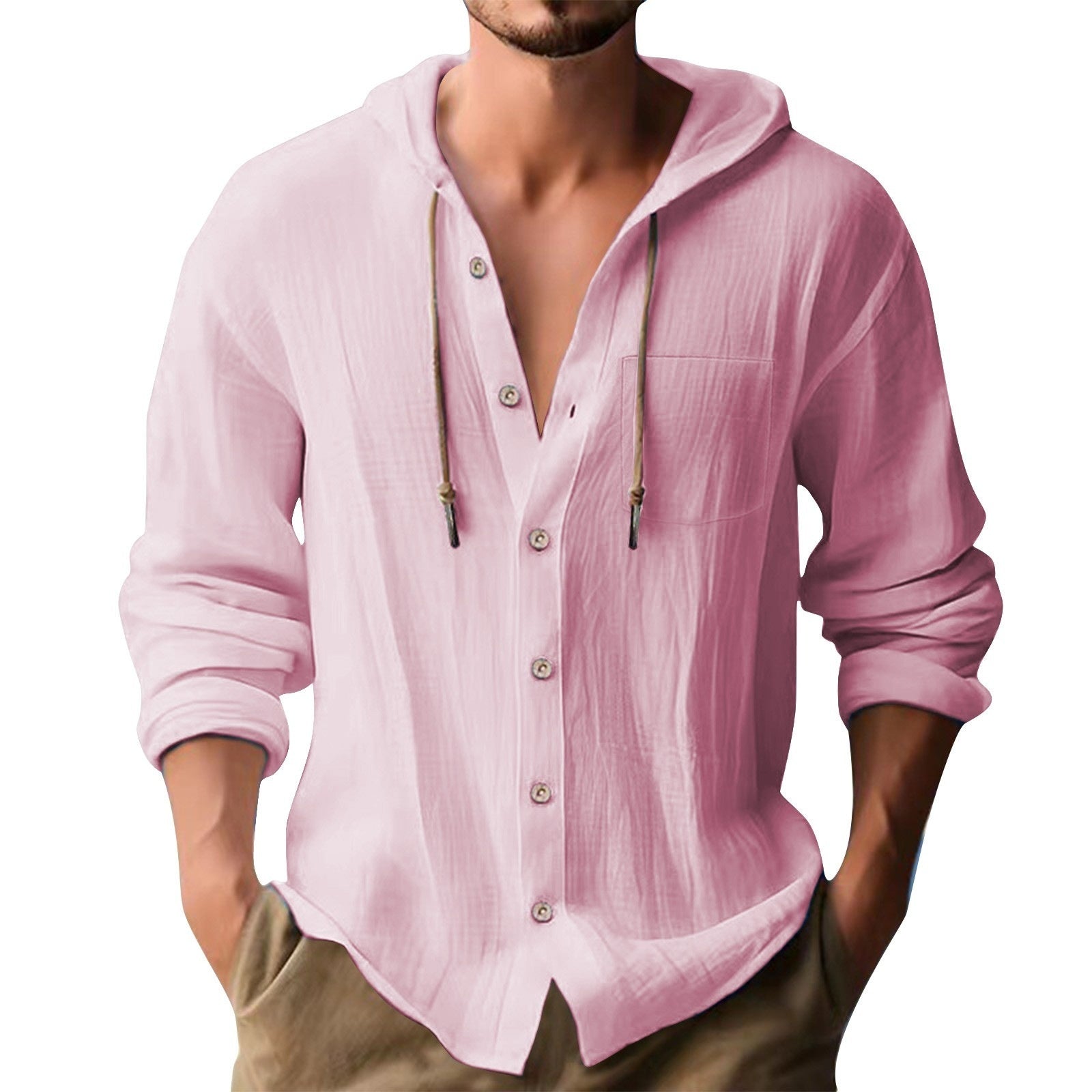 Men's Linen Long Sleeve Cardigan | Casual Open Front Shirt Jacket