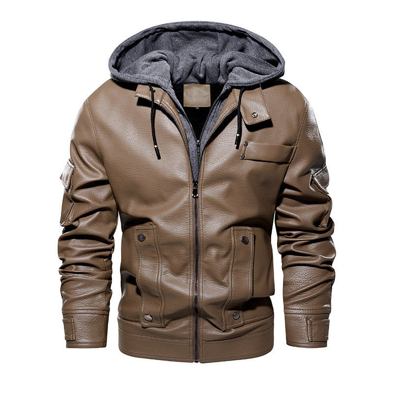 Men's PU Leather Hooded Coat – Loose Fit Insulated Winter Jacket