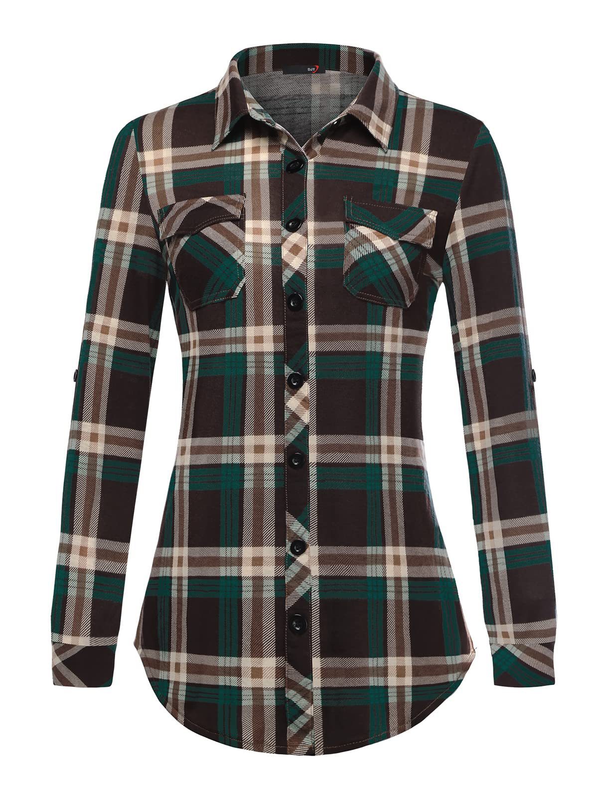 Women’s Plaid Button Cuff Shirt Jacket – Casual Chic Blouse