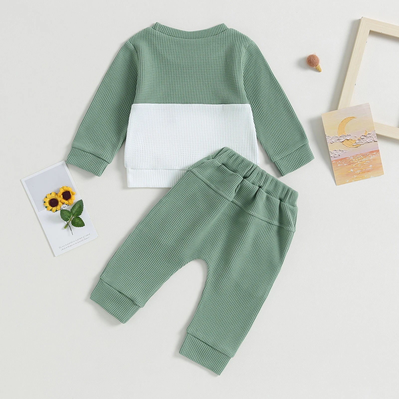 Kid's Waffle Sweater Set | Color Match Sweatpants Outfit