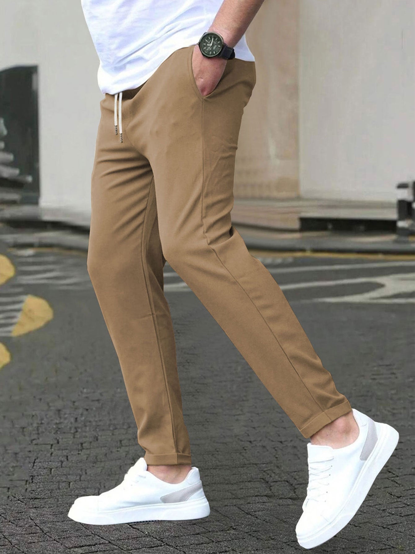Men's Slim Fit Cropped Pants | Casual Straight Leg Ankle Trousers