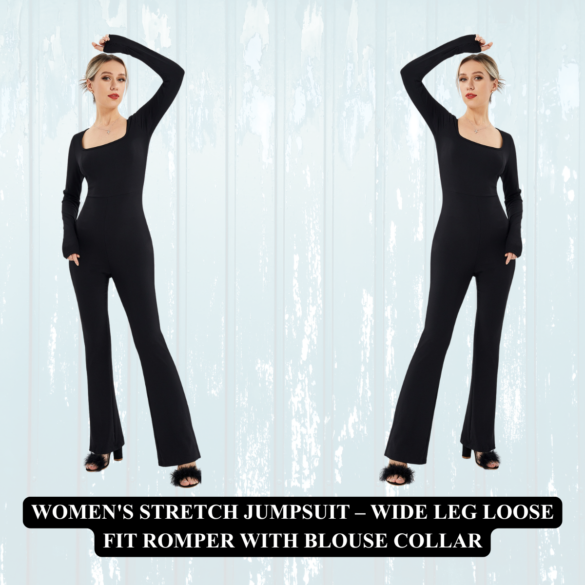 Women's Stretch Jumpsuit – Wide Leg Loose Fit Romper with Blouse Collar