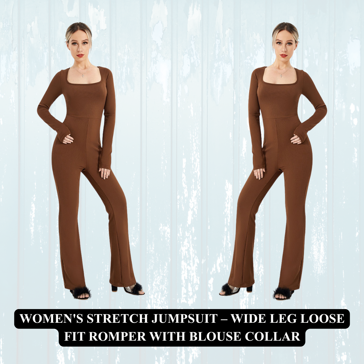 Women's Stretch Jumpsuit – Wide Leg Loose Fit Romper with Blouse Collar