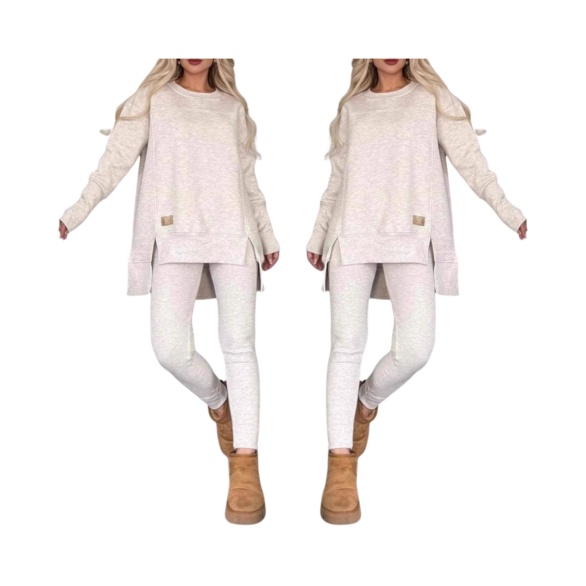 Women's Slit Sleeve Top & Trousers Outfit Set