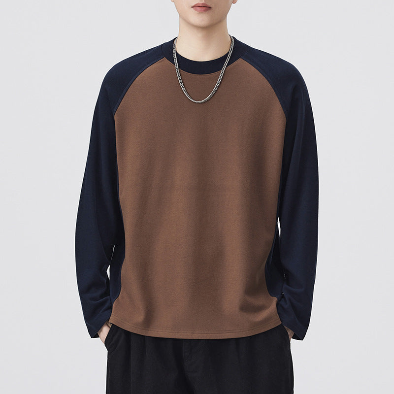 Men's Color-Block Long-Sleeve Raglan T-Shirt - Loose Fit