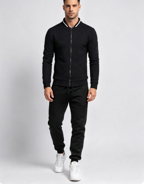 Men's Textured Zip Jacket & Black Pants Set - Six Colors