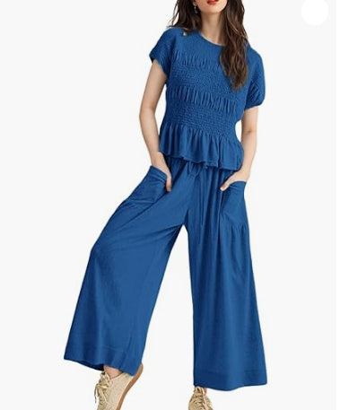 Women's 2-Piece Set | Pleated Top & Wide Leg Pants
