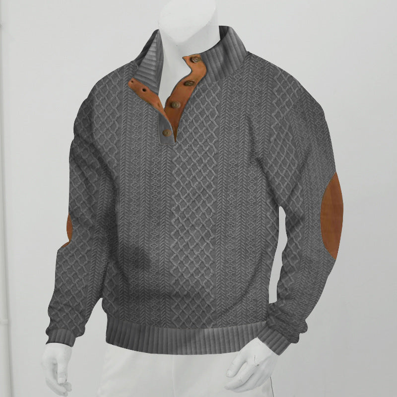 Men's Jacquard Knit Sweater | Patterned Stand Collar Pullover