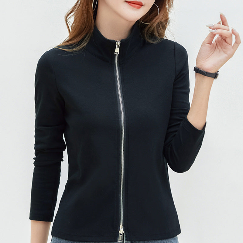 Women's Slim-Fit Stand-Collar Zip-Front Top