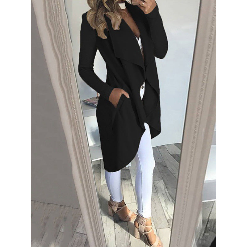 Plus Size Women's Trench Coat | Solid Color Polo Collar Slim Fit