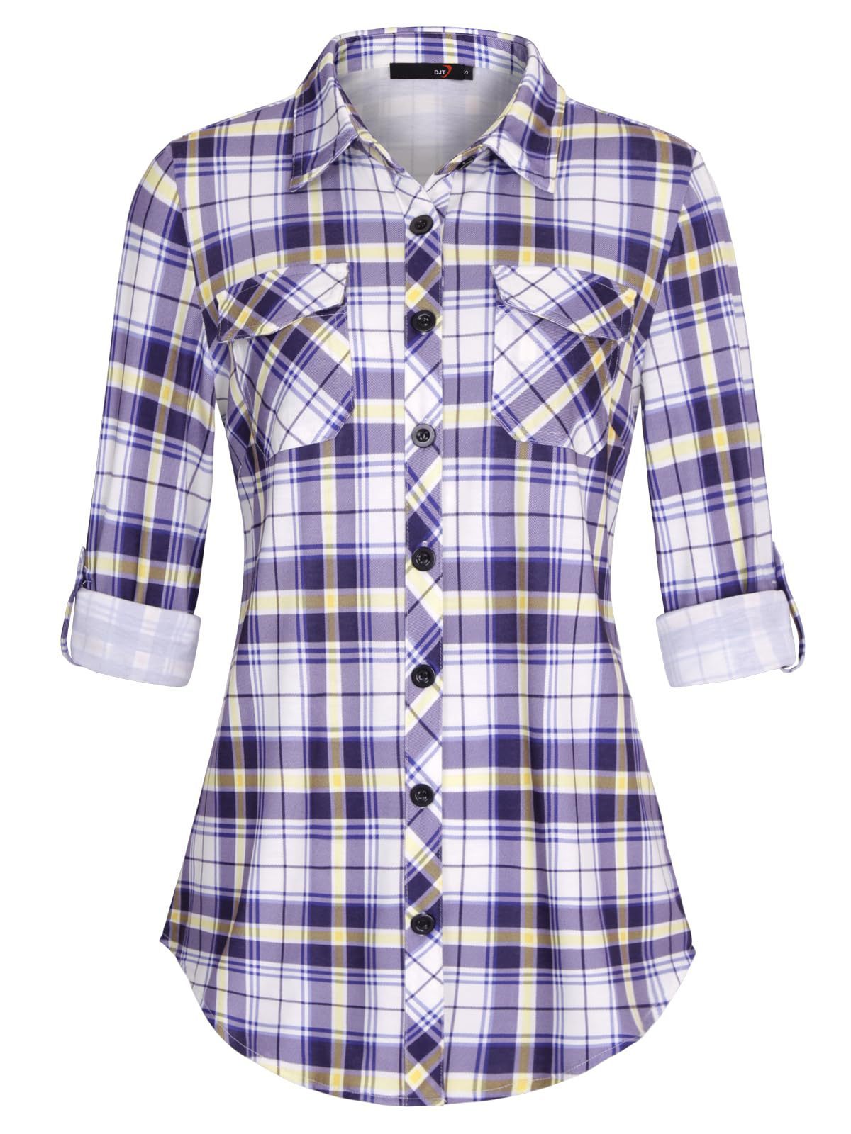 Women’s Plaid Button Cuff Shirt Jacket – Casual Chic Blouse