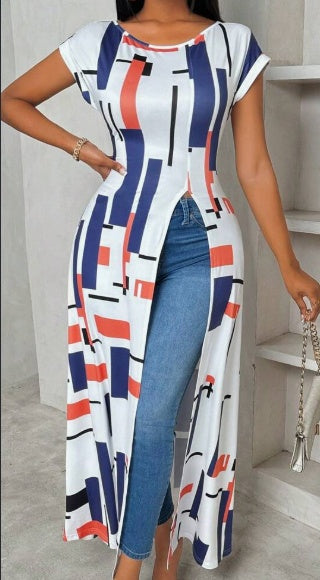 Women's Geometric Print High Slit Maxi T-Shirt
